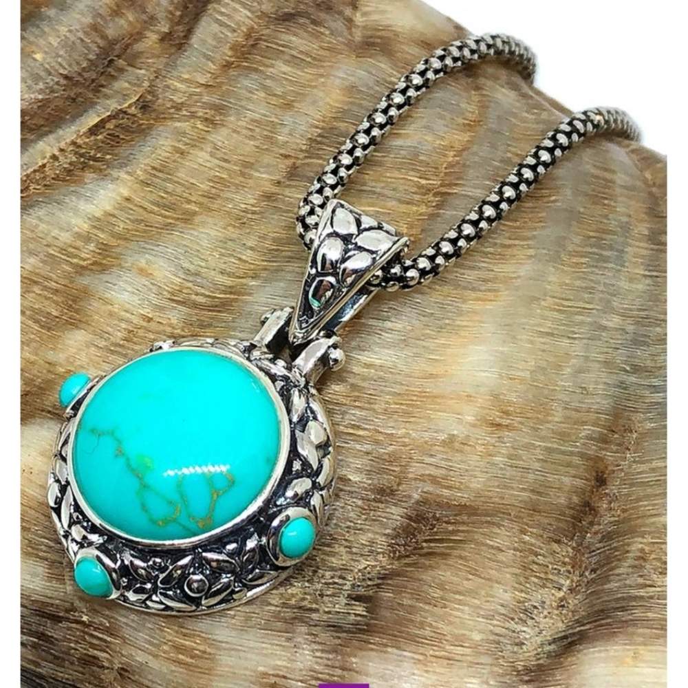 Sevil 925 Round Filigree Turquoise Pendant/Chain